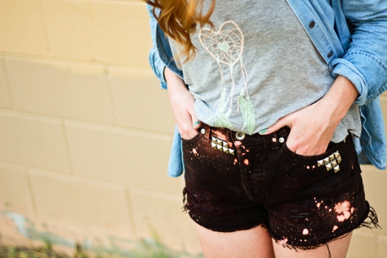 bleach and stud shorts